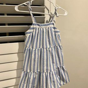 Girls J Crew Dress Blue and White Striped Shoulder Tie Size 8